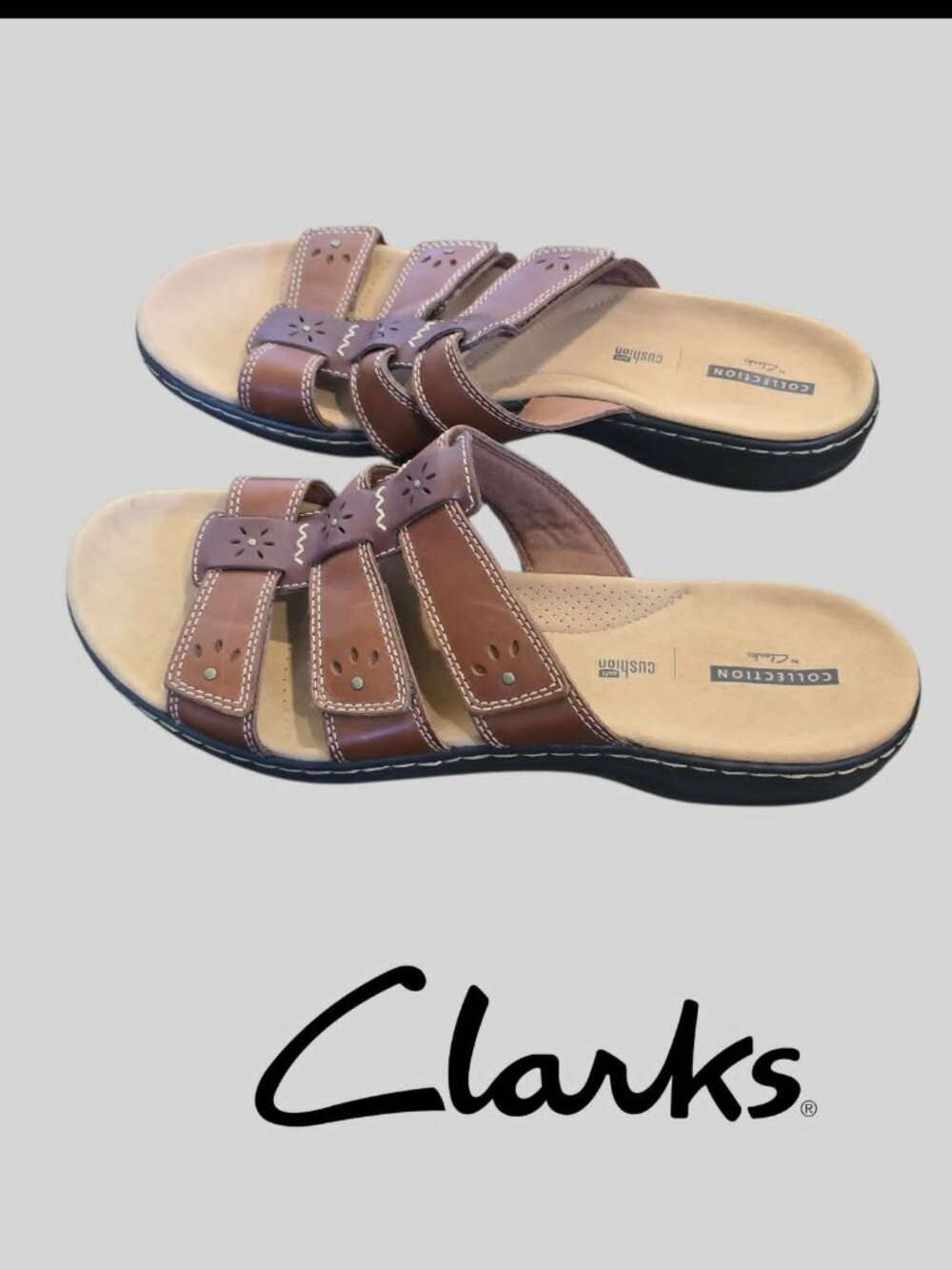 Clarks Collection Leisa Spring Slide Leather Summer Casual  Sandals Womens 12M